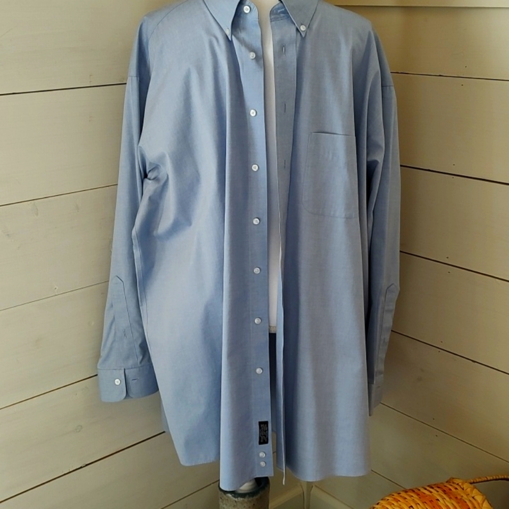 Joseph A Banks Mens Traveler Button Down Dress Shirt -blue Sz: 18 1/2